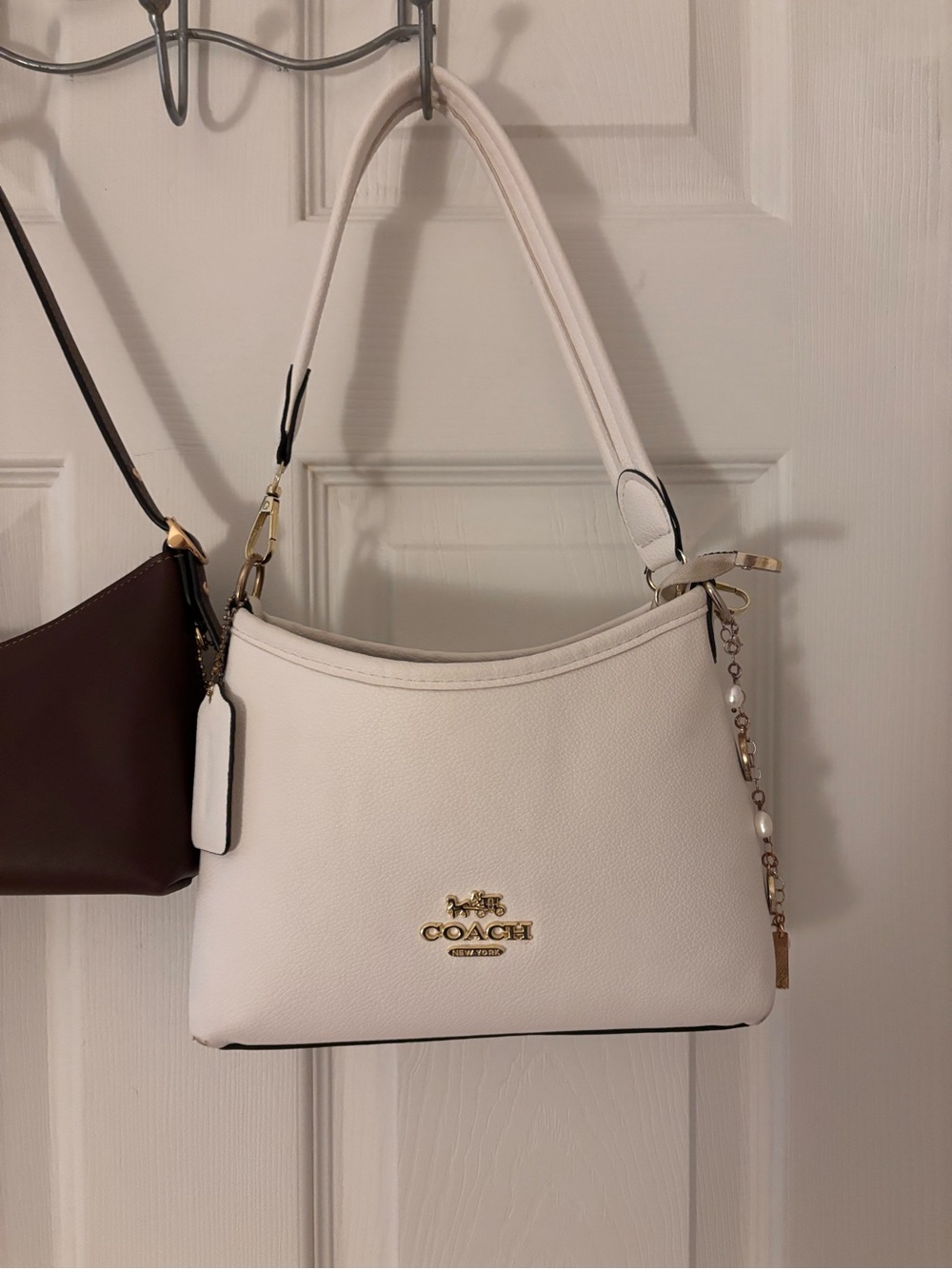 COACH White Pebble Leather Shoulder Bag